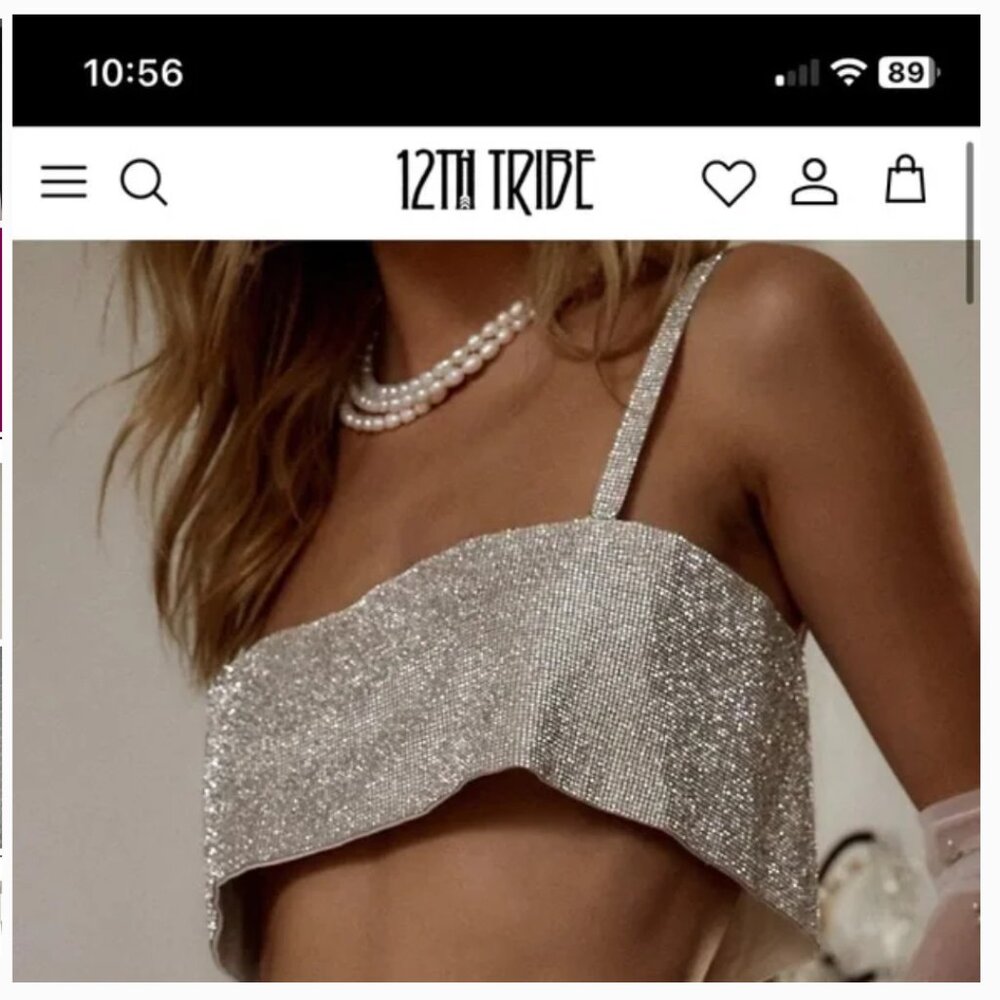 12th Tribe Shira Silver Rhinestone Crop Top